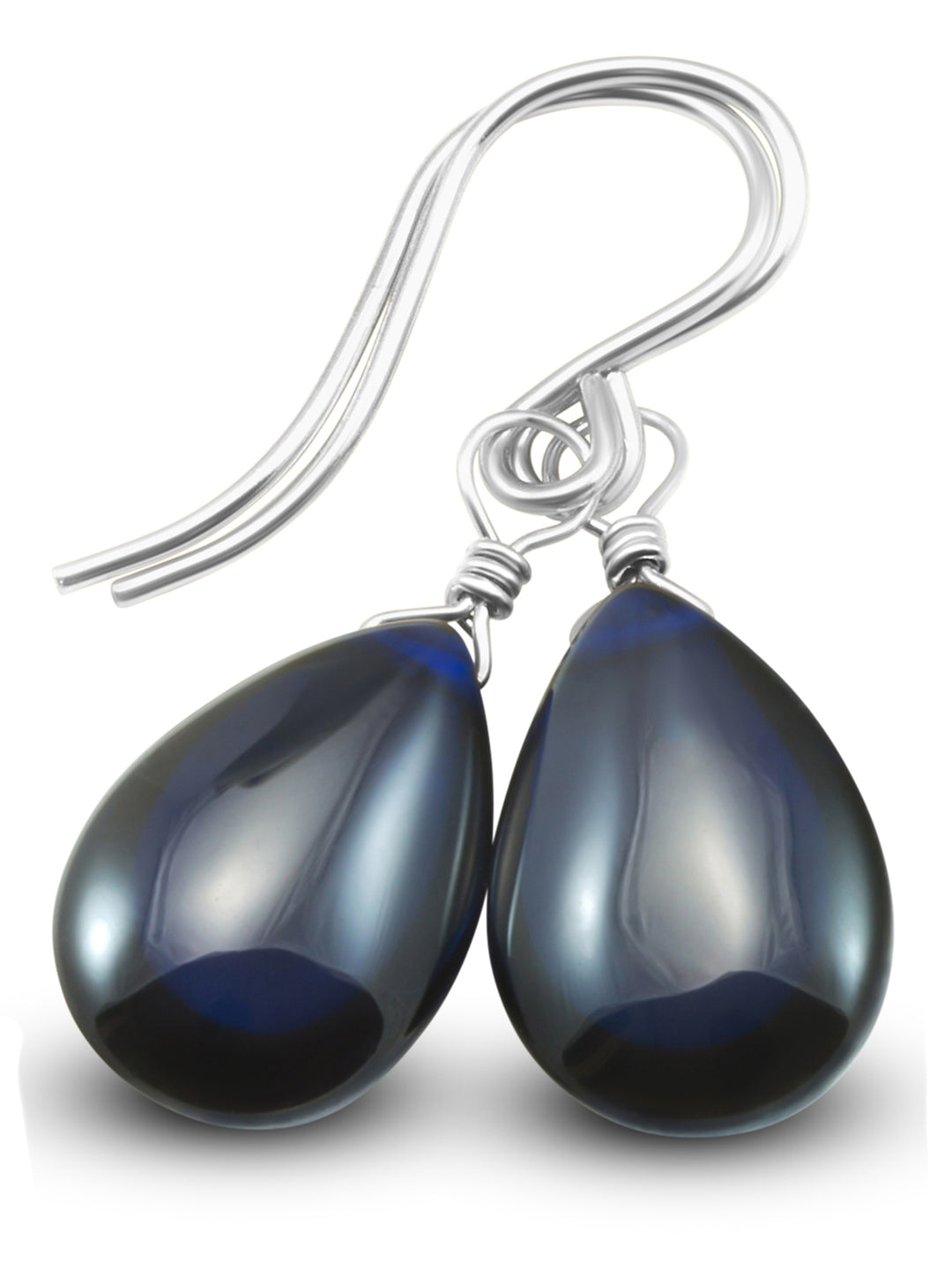 Dark Sapphire Blue Cubic Zirconia Earrings Smooth Teardrop Briolette AAA CZ Sterling Silver or 14k Solid Gold or Filled Pear Drops
