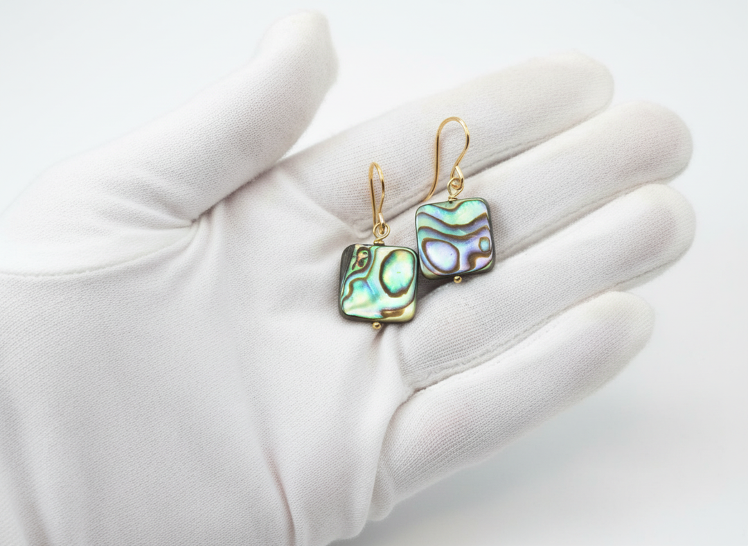 Abalone Paua Shell Teardrop Earrings Natural Peacock Oval 14k Solid Gold or Filled or Sterling Silver Square Simple Small Dainty MOP Drops