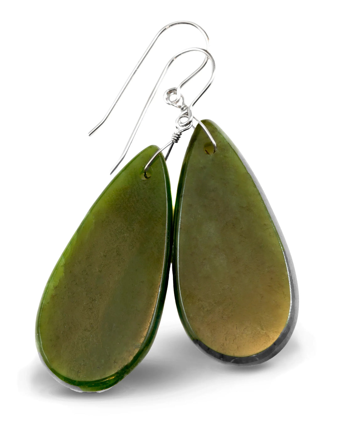 Green Jade Earrings Natural Nephrite Smooth Large Teardrop 14k gold or filled or Sterling Silver Simple Classic Cut thin Drops Long Real - Spyglass Designs