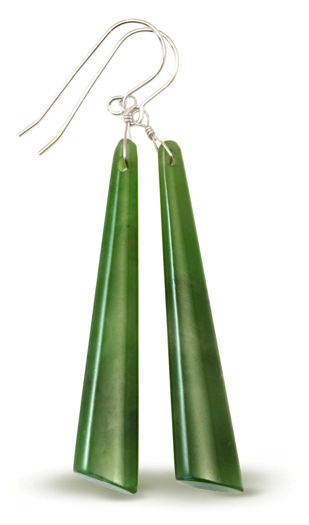 Green Jade Earrings Natural Nephrite Smooth Long Skinny 14k solid gold or filled or Sterling Silver Simple Contemporary thin Drops Long 2.7" - Spyglass Designs