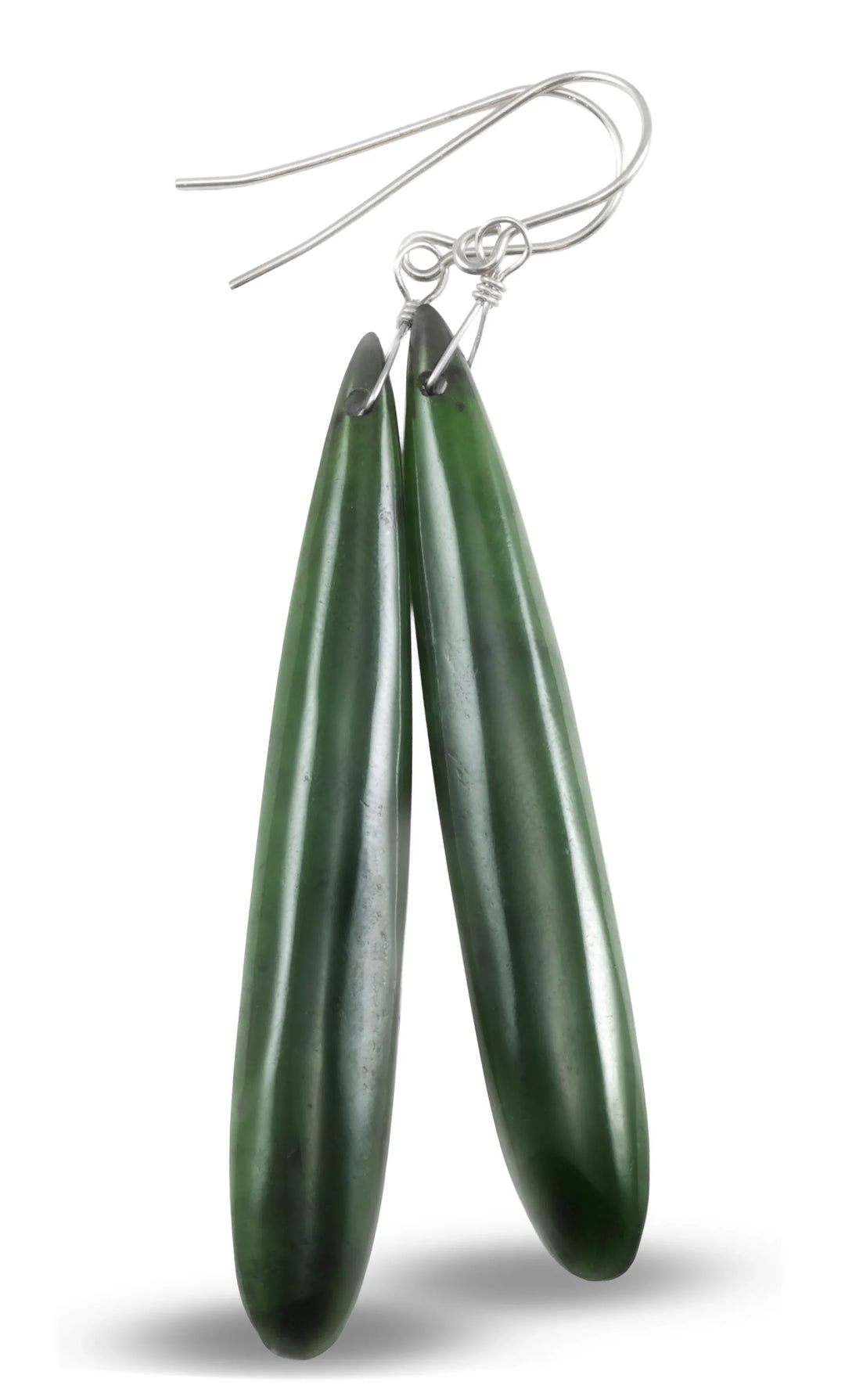 Green Jade Earrings Natural Nephrite Skinny Long Teardrop 14k solid gold or filled or Sterling Silver Rich Real Earthy Simple Cut Drops - Spyglass Designs