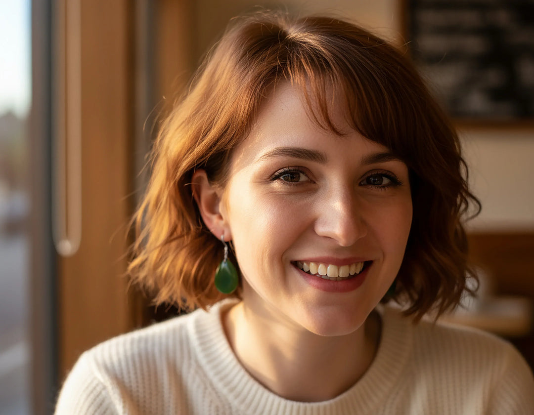 Jade Earrings Natural Green Nephrite Smooth Fat Teardrop Drops 14k Solid Gold or Filled or Sterling Silver Earthy Rich Green classic simple - Spyglass Designs