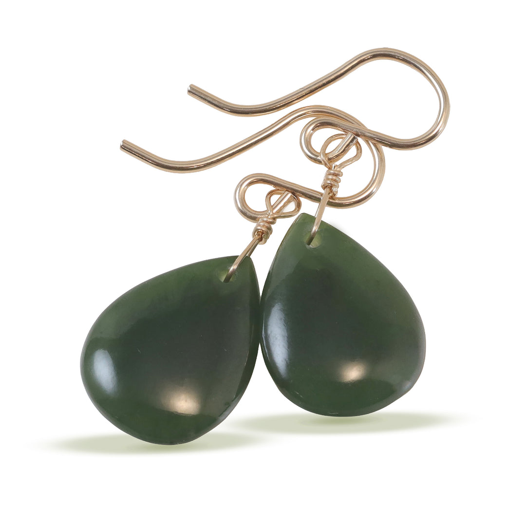 Jade Earrings Natural Green Nephrite Simple Teardrop Smooth Sterling Silver or 14k Solid Gold or Filled Simple Dainty Lightweight Drops
