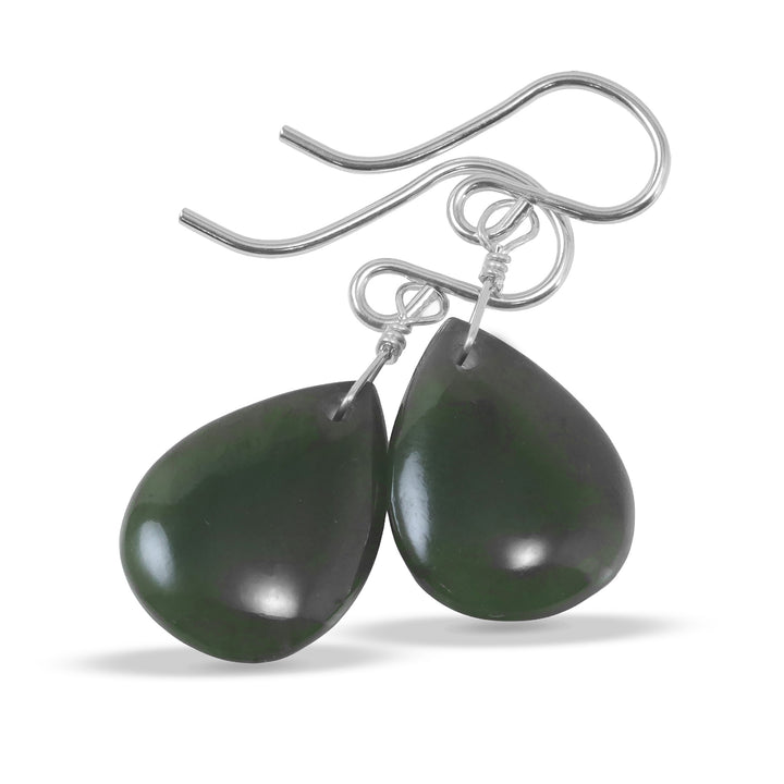 Jade Earrings Natural Green Nephrite Simple Teardrop Smooth Sterling Silver or 14k Solid Gold or Filled Simple Dainty Lightweight Drops