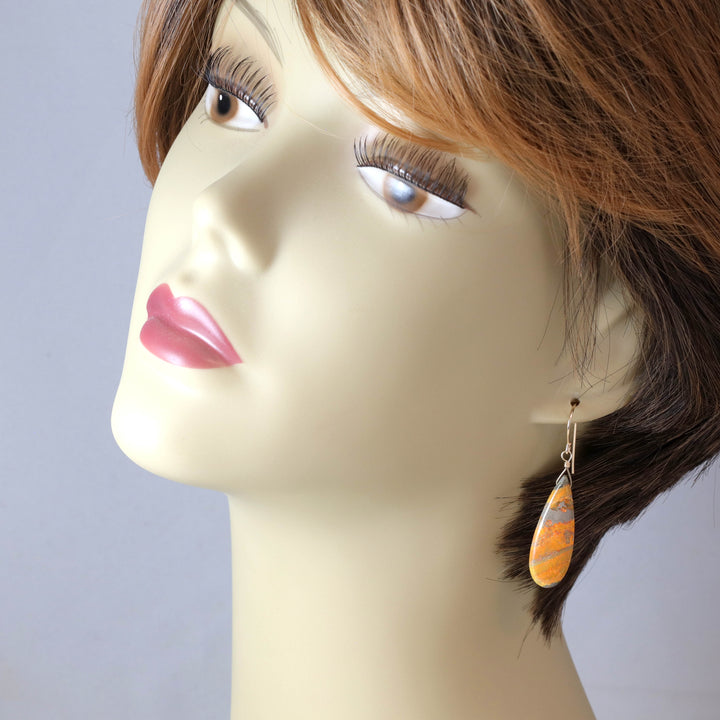 Bumble Bee Jasper Earrings Large Long Smooth Teardrops Select Paired  14k Solid Gold or Filled  or Sterling Silver Spyglass Designs 1.8 Inch