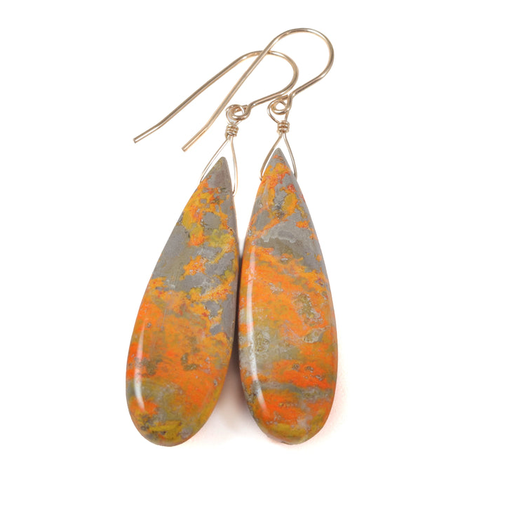 Bumble Bee Jasper Earrings Large Long Smooth Teardrops Select Paired  14k Solid Gold or Filled  or Sterling Silver Spyglass Designs 2 Inch