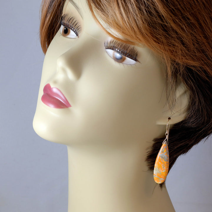 Bumble Bee Jasper Earrings Large Long Smooth Teardrops Select Paired  14k Solid Gold or Filled  or Sterling Silver Spyglass Designs 2 Inch