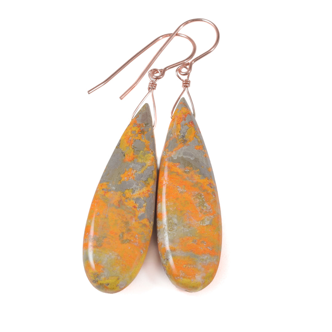 Bumble Bee Jasper Earrings Large Long Smooth Teardrops Select Paired  14k Solid Gold or Filled  or Sterling Silver Spyglass Designs 2 Inch