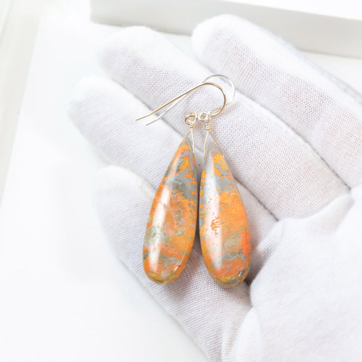 Bumble Bee Jasper Earrings Large Long Smooth Teardrops Select Paired  14k Solid Gold or Filled  or Sterling Silver Spyglass Designs 2 Inch