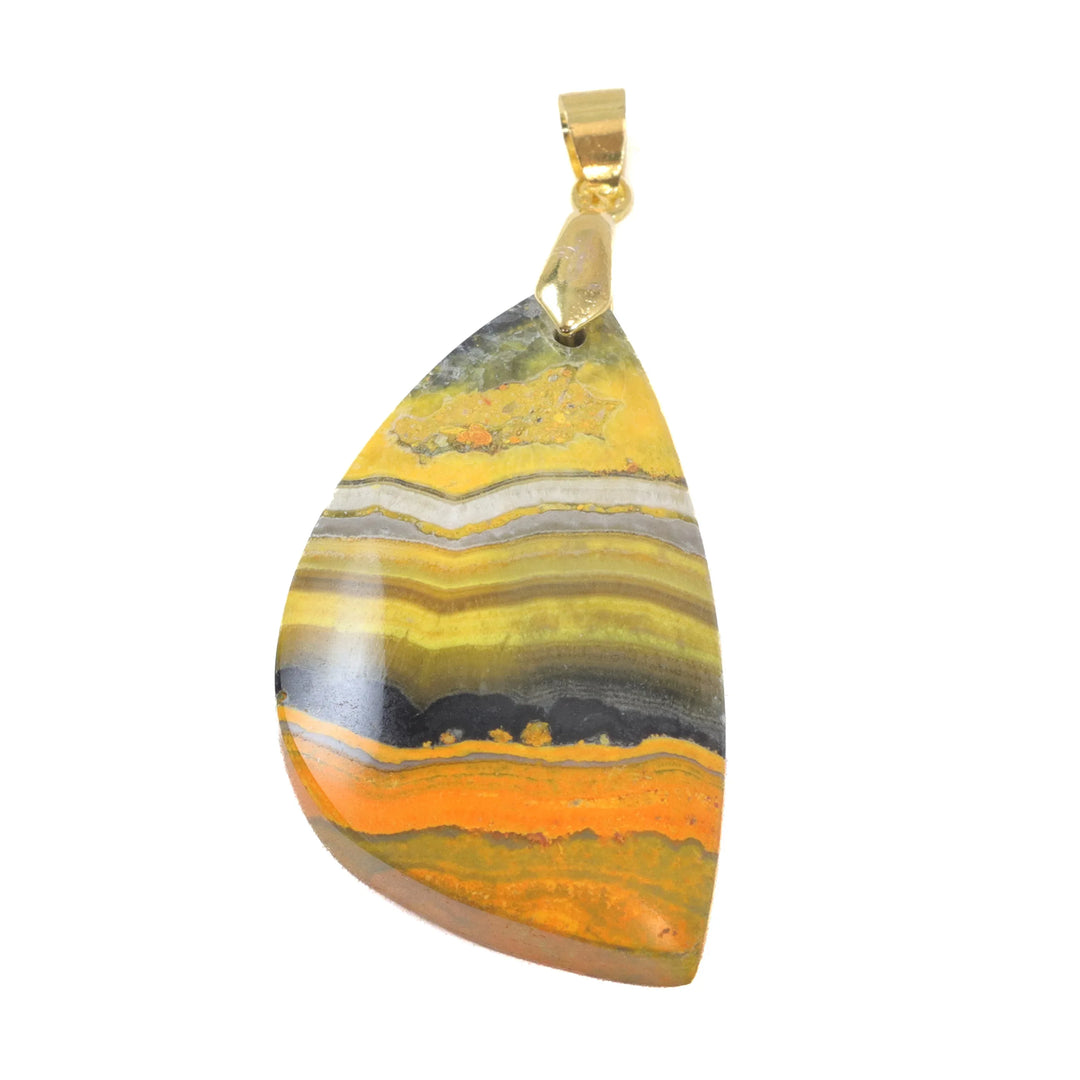 Bumble Bee Jasper Necklace Pendant smooth Natural Yellow Orange Teardrop Simple Unique Spyglass Designs - Spyglass Designs