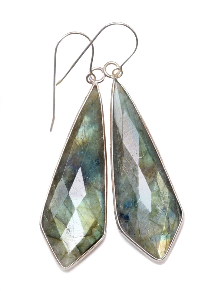 Labradorite Earrings Natural Long Large 2.5 Inches 14k solid gold or filled  or Sterling Silver Pointed Teardrop Drops  Blue Flash Drops