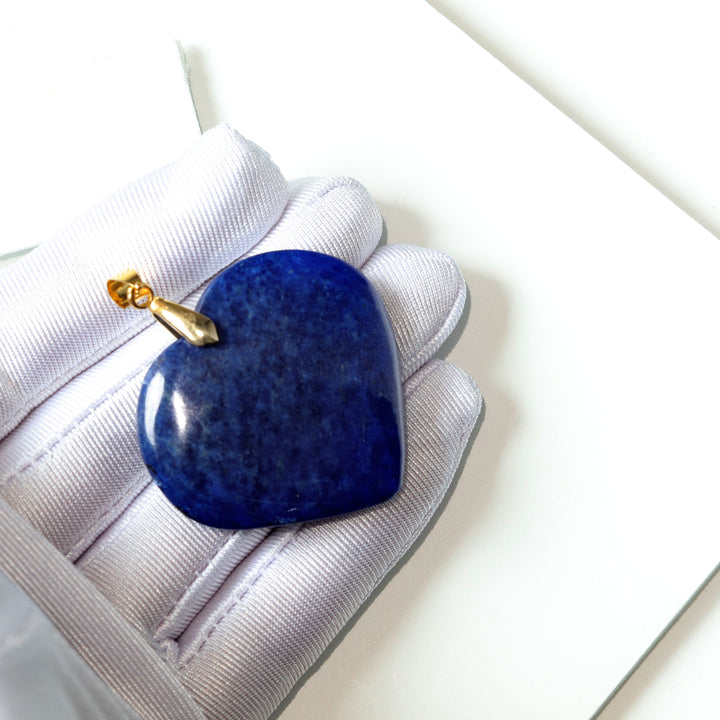 Lapis Lazuli Necklace Pendant Puffed Heart Natural Blue AAA Classic Simple Pyrite Flecks