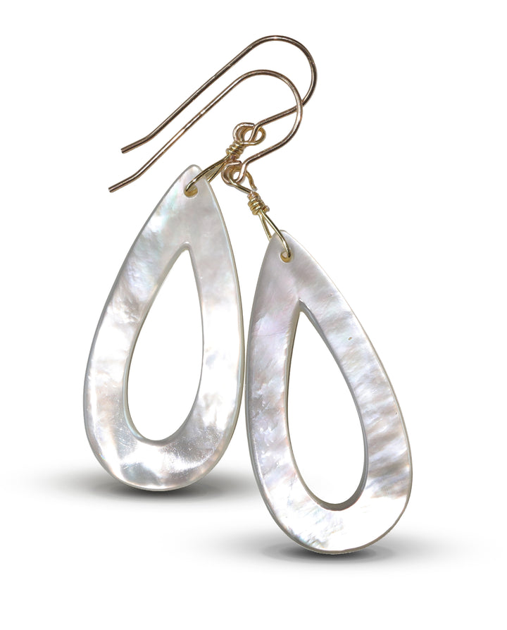 Mother of Pearl Earrings Sterling Silver or 14k Gold White Dangle 2 Inches