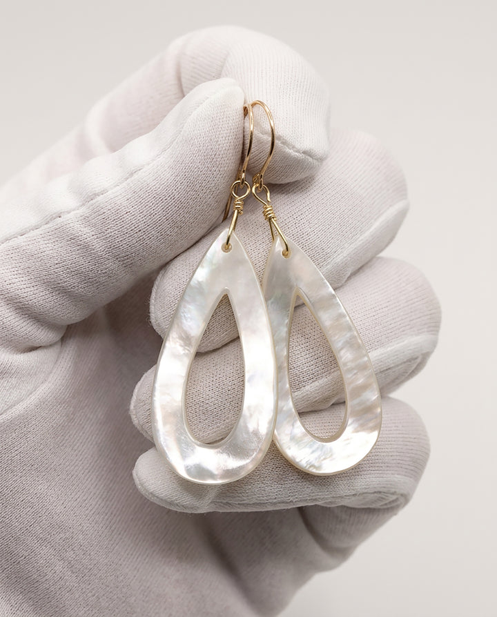 Mother of Pearl Earrings Sterling Silver or 14k Gold White Dangle 2 Inches