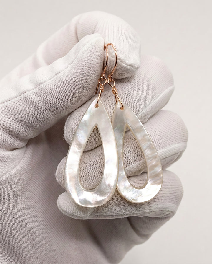 Mother of Pearl Earrings Sterling Silver or 14k Gold White Dangle 2 Inches
