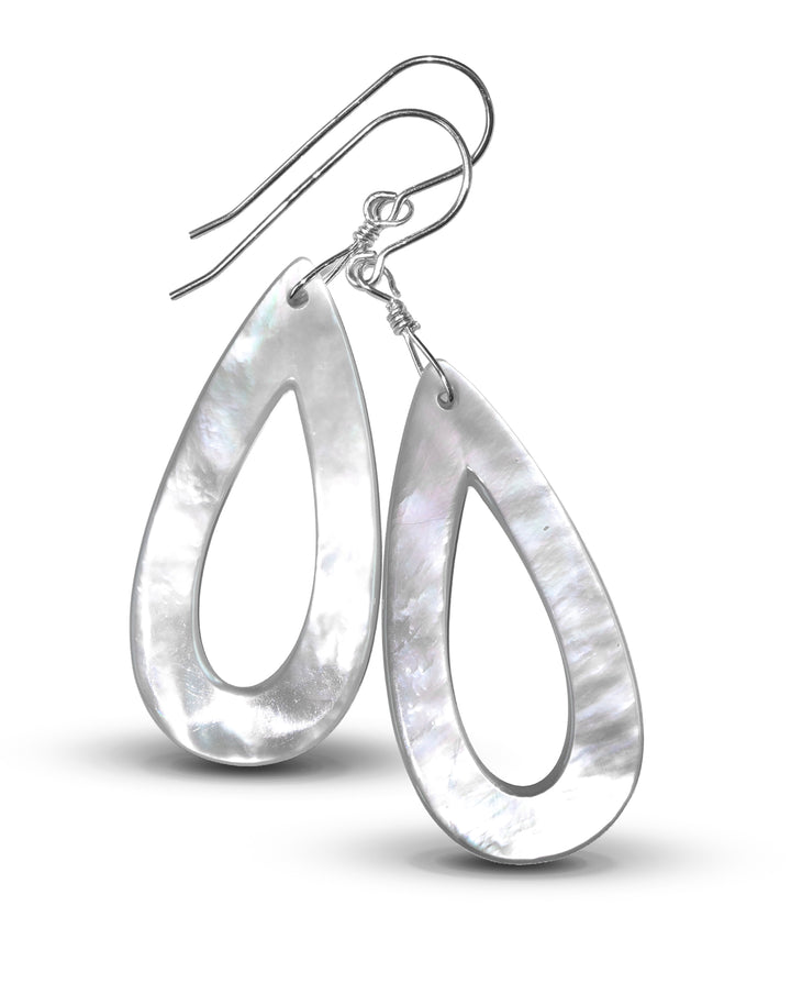 Mother of Pearl Earrings Sterling Silver or 14k Gold White Dangle 2 Inches