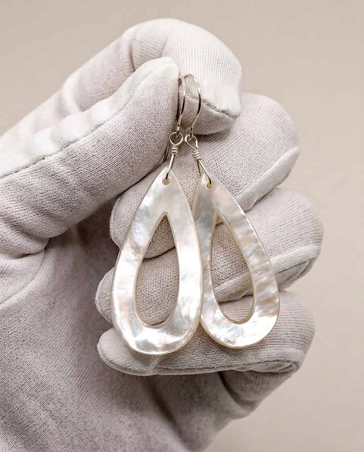 Mother of Pearl Earrings Sterling Silver or 14k Gold White Dangle 2 Inches