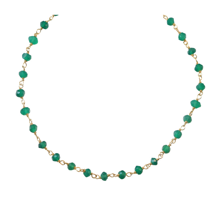 Green Onyx Necklace Faceted Spaced Link Beaded 14k Gold Fill or Sterling Silver Necklace 18 19 Inches Rich Emerald Green in Color 3mm or 5mm - Spyglass Designs