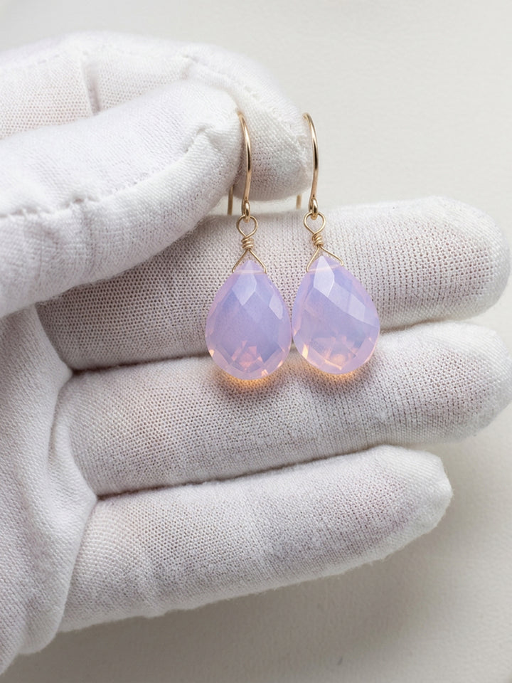 Opalite Earrings Faceted Teardrops 14k Solid Yellow Gold or Filled or Sterling Silver AAA cut iridescent colors simple daily drops