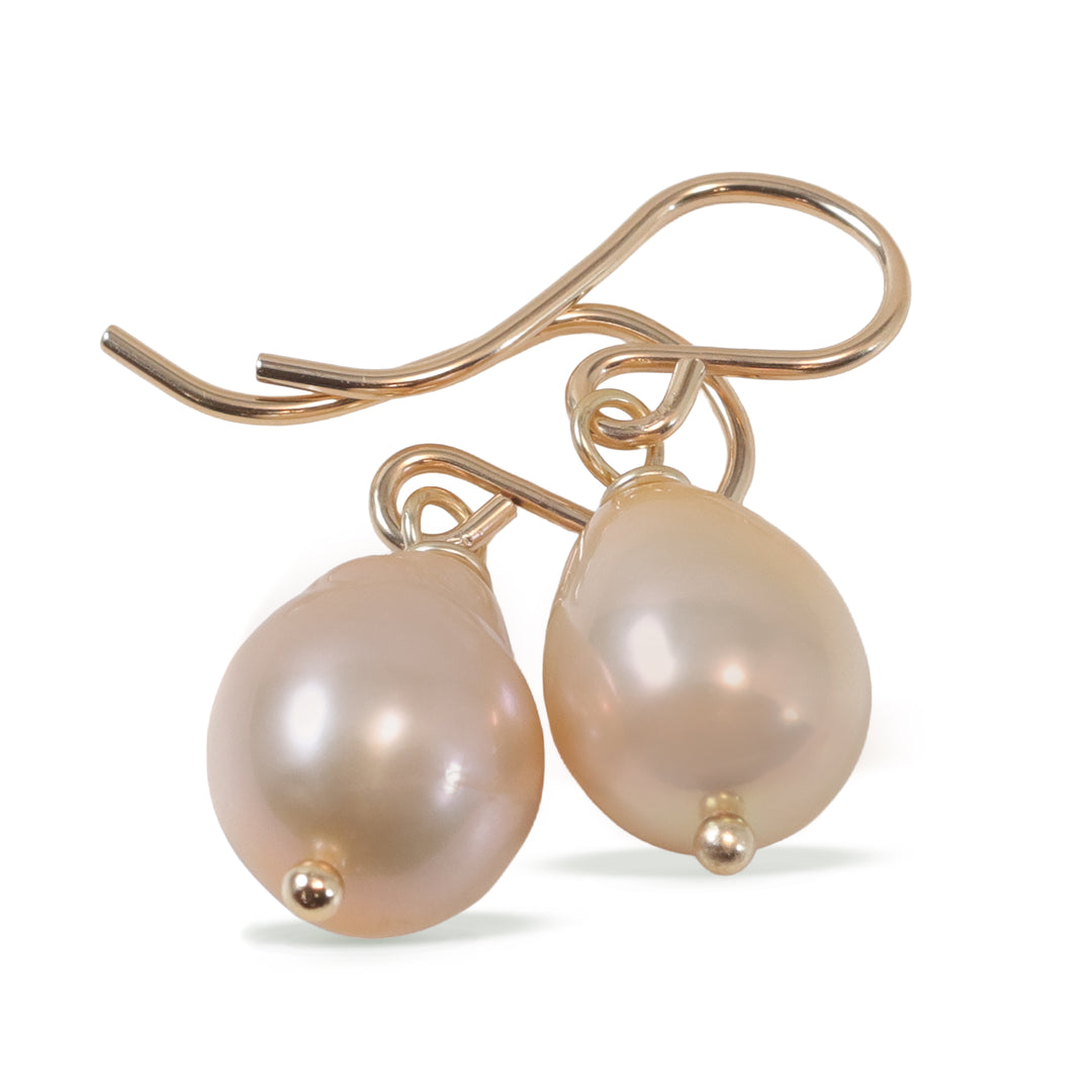 Pink Baroque Pearl Earrings Sterling Silver or 14k Solid Gold or Filled Cultured Freshwater Dangles