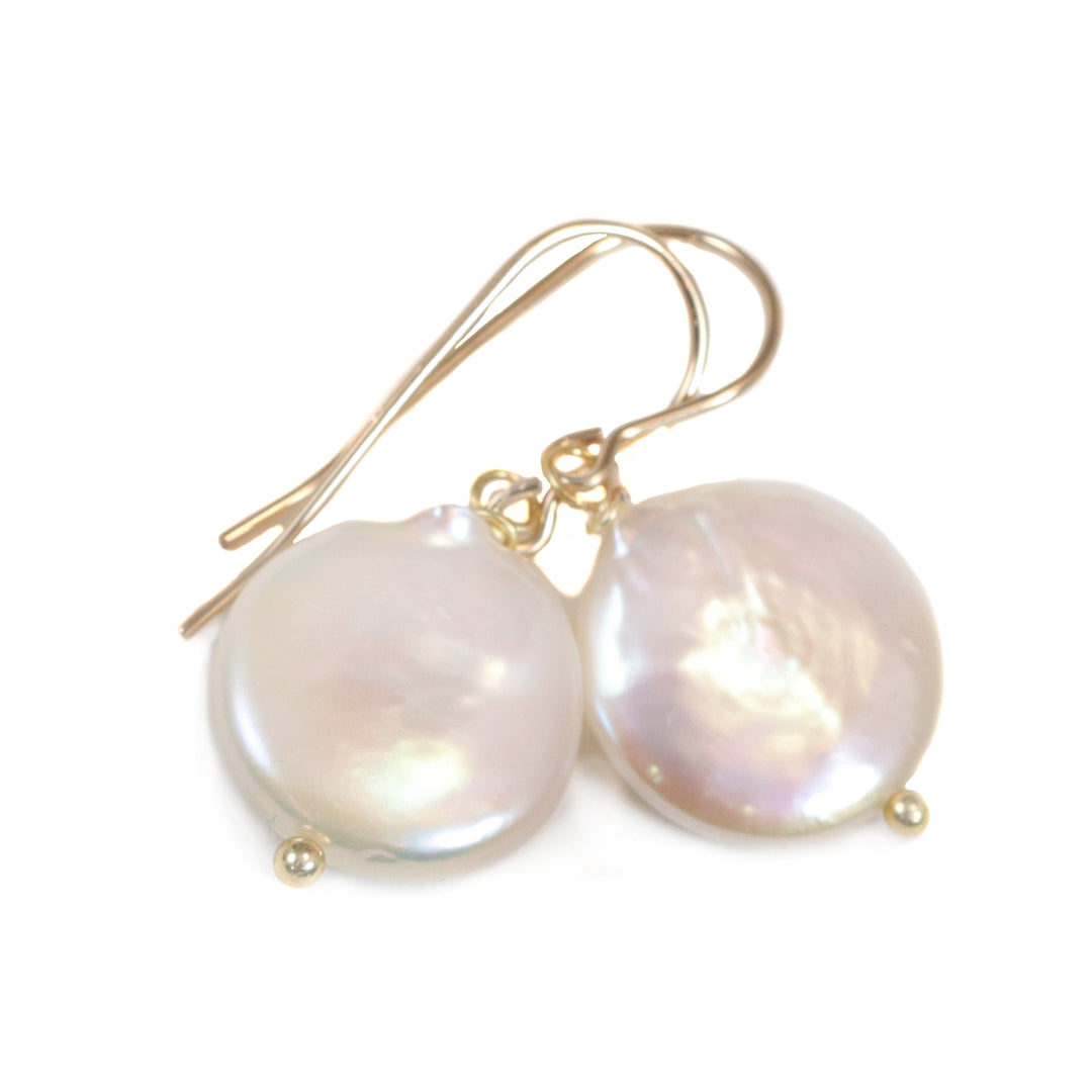 Button Pearl Earrings Sterling Silver or 14k Gold Filled French Ear Wires White High Luster Simple Pearls Genuine Freshwater Drops