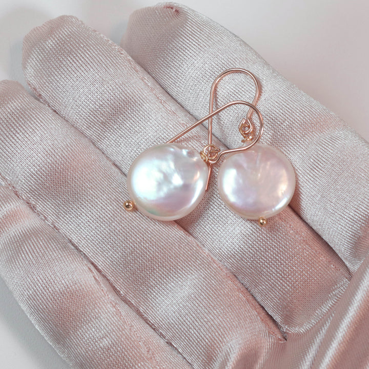 Button Pearl Earrings Sterling Silver or 14k Gold Filled French Ear Wires White High Luster Simple Pearls Genuine Freshwater Drops