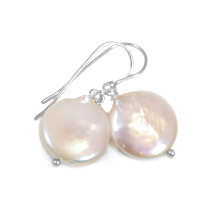 Button Pearl Earrings Sterling Silver or 14k Gold Filled French Ear Wires White High Luster Simple Pearls Genuine Freshwater Drops