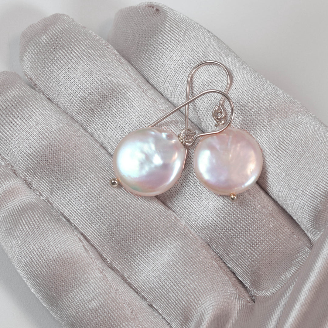 Button Pearl Earrings Sterling Silver or 14k Gold Filled French Ear Wires White High Luster Simple Pearls Genuine Freshwater Drops