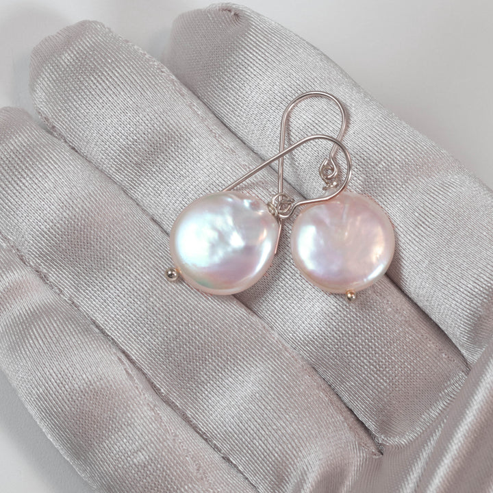 Button Pearl Earrings Sterling Silver or 14k Gold Filled French Ear Wires White High Luster Simple Pearls Genuine Freshwater Drops