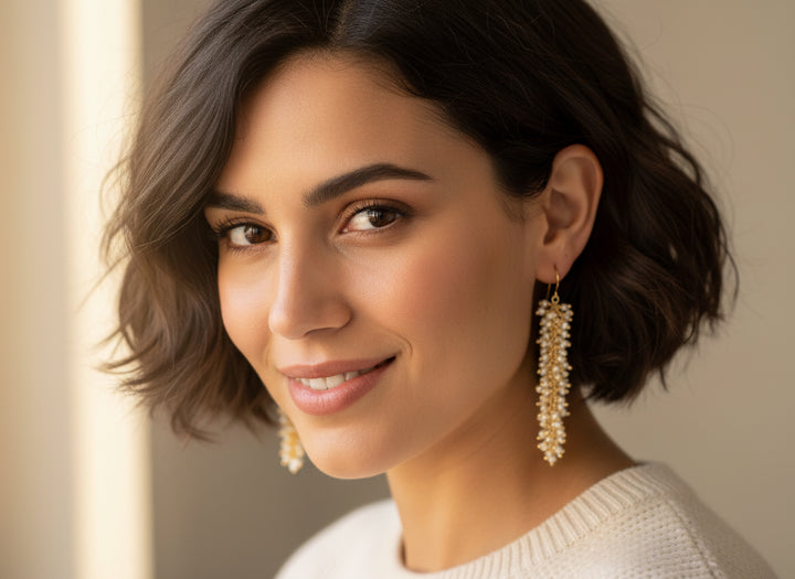 Seed Pearl Earrings 14k Solid Gold or Sterling Silver White Dense Cluster Freshwater Cultured Drops 2.5 Inches Tiny Pearls Dangles