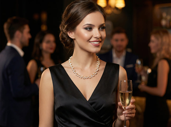 Pearl Cluster Necklace Sterling Silver or 14k Gold Filled Freshwater Cultured White Pearls Dangley Small Beaded 18 19 Inch Length