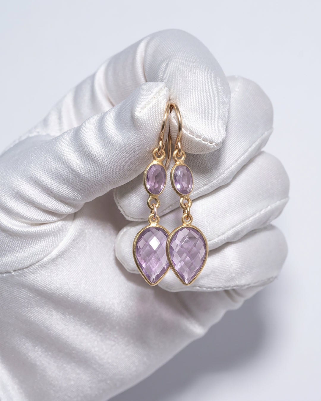 Light Pink Amethyst Bezel Large Teardrop Earrings – 14k Gold Filled