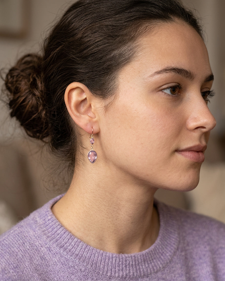 Light Pink Amethyst Bezel Large Teardrop Earrings – 14k Gold Filled