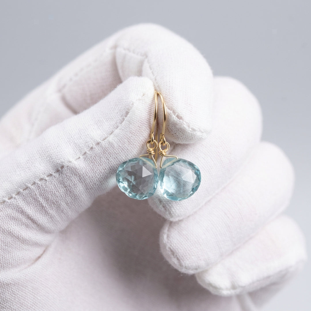 Simulated Aquamarine Blue Earrings Dangles 1.2" – Sterling Silver or 14k Gold