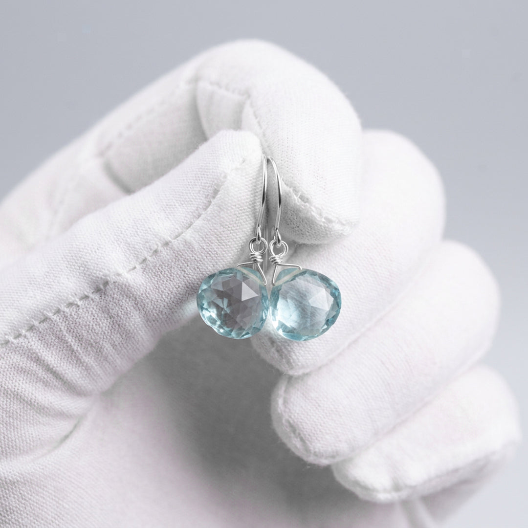Simulated Aquamarine Blue Earrings Dangles 1.2" – Sterling Silver or 14k Gold