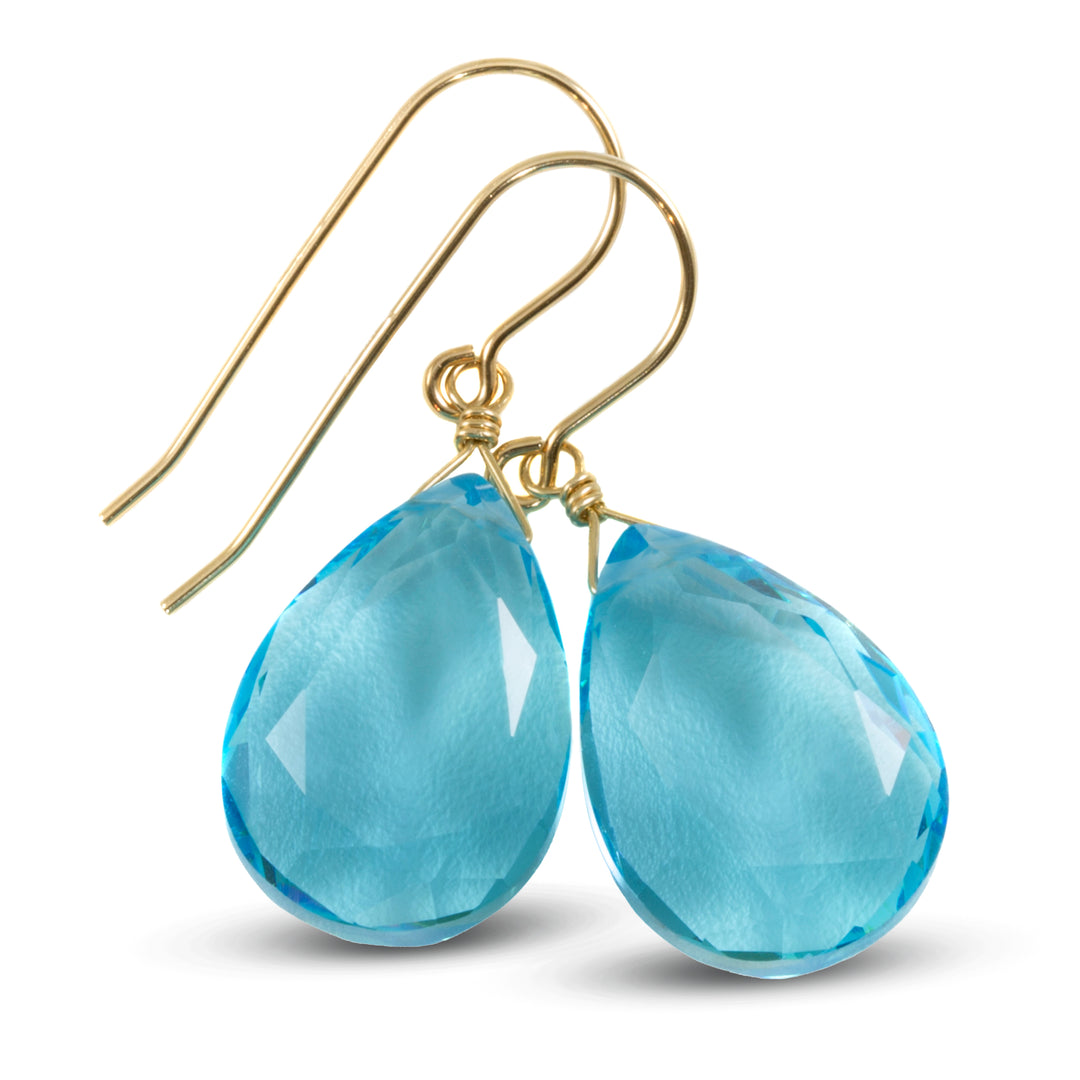 Simulated Aquamarine Earrings Aqua Large Blue 1.3" – Sterling Silver or 14k Gold