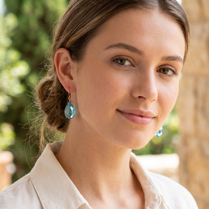 Simulated Aquamarine Earrings Aqua Large Blue 1.3" – Sterling Silver or 14k Gold