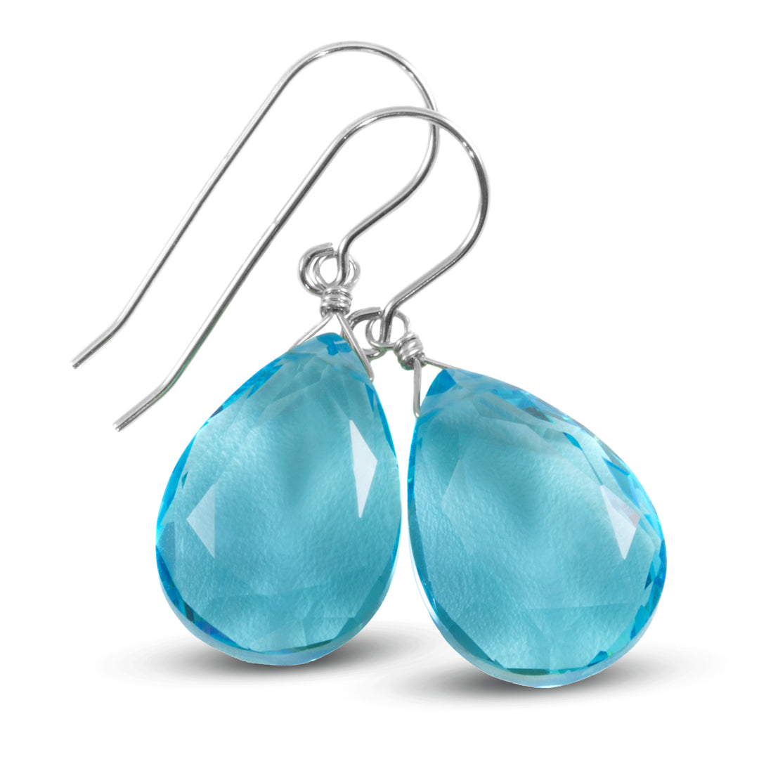 Simulated Aquamarine Earrings Aqua Large Blue 1.3" – Sterling Silver or 14k Gold
