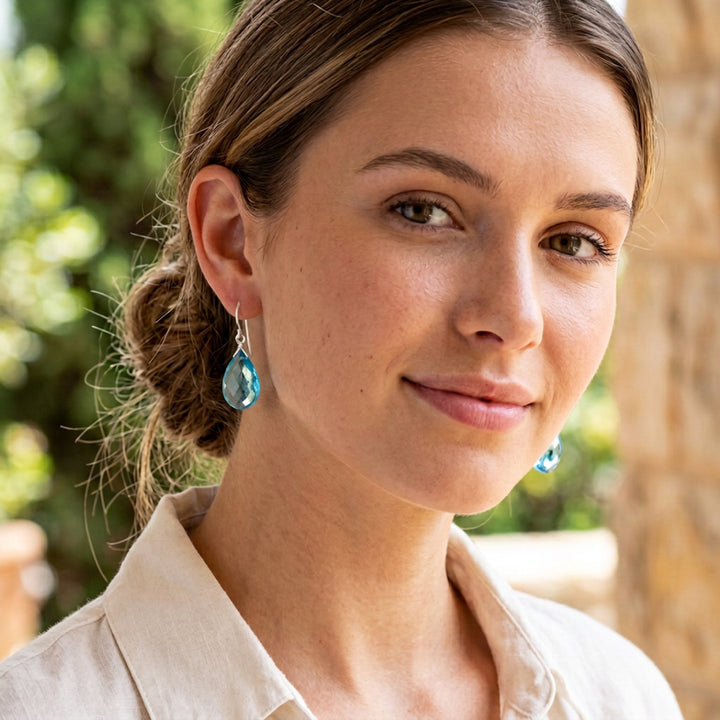Simulated Aquamarine Earrings Aqua Large Blue 1.3" – Sterling Silver or 14k Gold