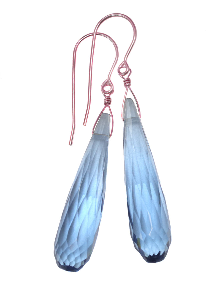 London blue simulated Topaz Earrings Faceted Large Long Dangle 14k Solid Gold or Filled or Sterling Silver Classic Simple Clean 2 Inch Drops
