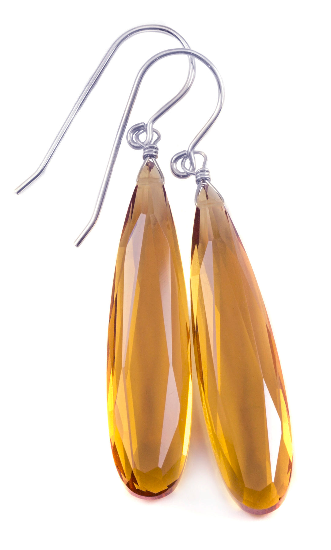 Yellow Champagne Simulated Topaz Earrings Faceted Large Long Dangle 14k Gold or Filled or Sterling Silver Classic Simple Clean 2 Inch Drops