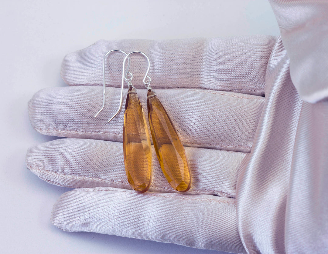 Yellow Champagne Simulated Topaz Earrings Faceted Large Long Dangle 14k Gold or Filled or Sterling Silver Classic Simple Clean 2 Inch Drops