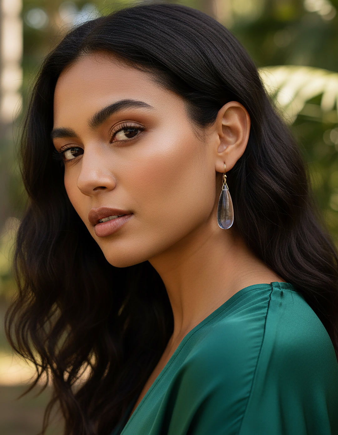 Crystal Clear Quartz Earrings Long Smooth Teardrop Drops 14k Solid Gold or Filled or Sterling Silver Pear Shape Puffed Drops Classic