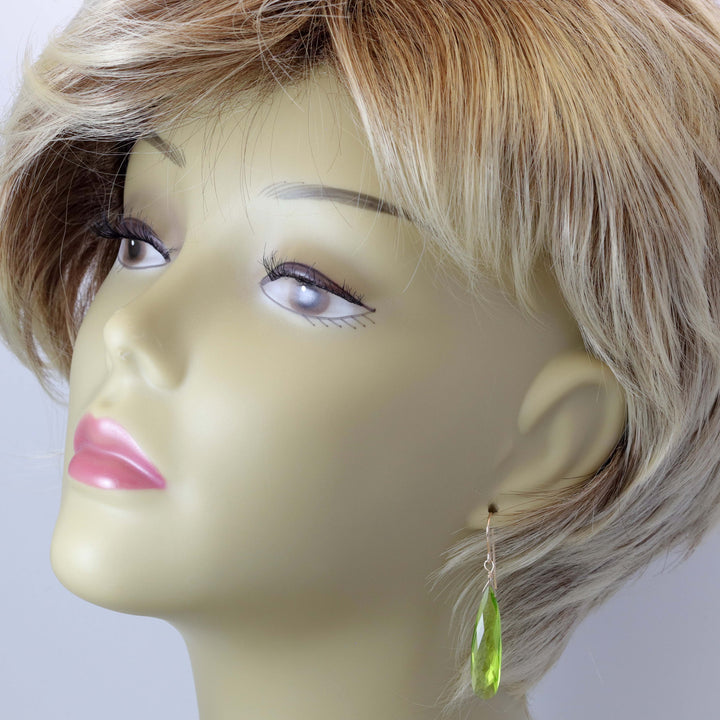 Peridot Green Earrings Faceted Large Sim Teardrop Drop Dangle Sterling Silver or 14k Solid Gold or Yellow or Rose Fill Long Briolette
