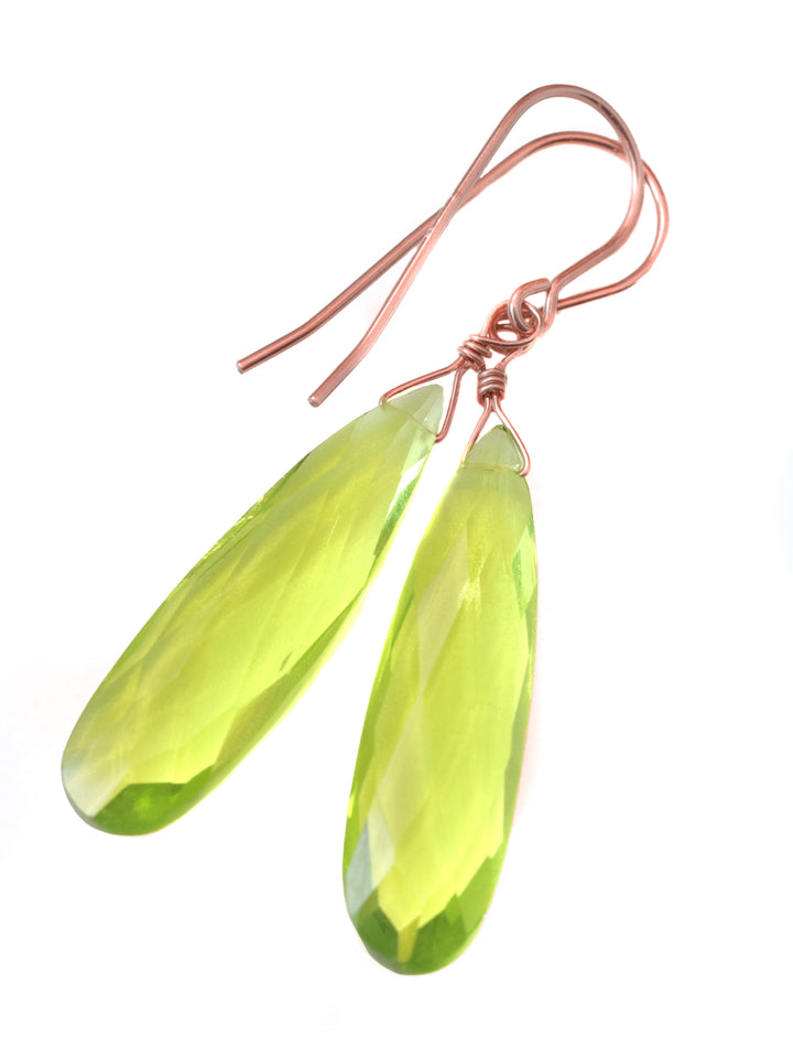 Peridot Green Earrings Faceted Large Sim Teardrop Drop Dangle Sterling Silver or 14k Solid Gold or Yellow or Rose Fill Long Briolette