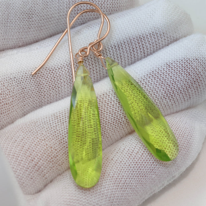Peridot Green Earrings Faceted Large Sim Teardrop Drop Dangle Sterling Silver or 14k Solid Gold or Yellow or Rose Fill Long Briolette