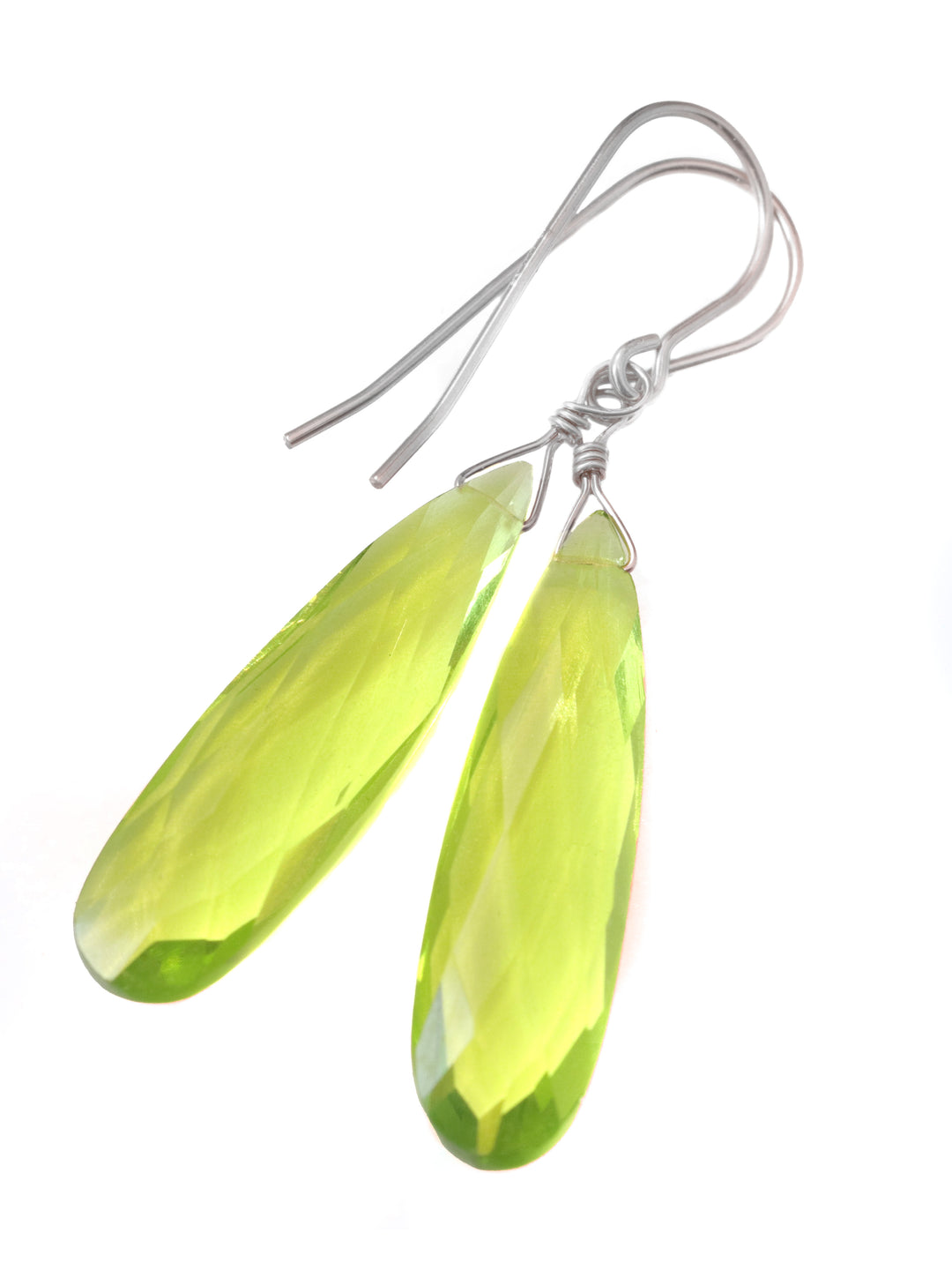 Peridot Green Earrings Faceted Large Sim Teardrop Drop Dangle Sterling Silver or 14k Solid Gold or Yellow or Rose Fill Long Briolette