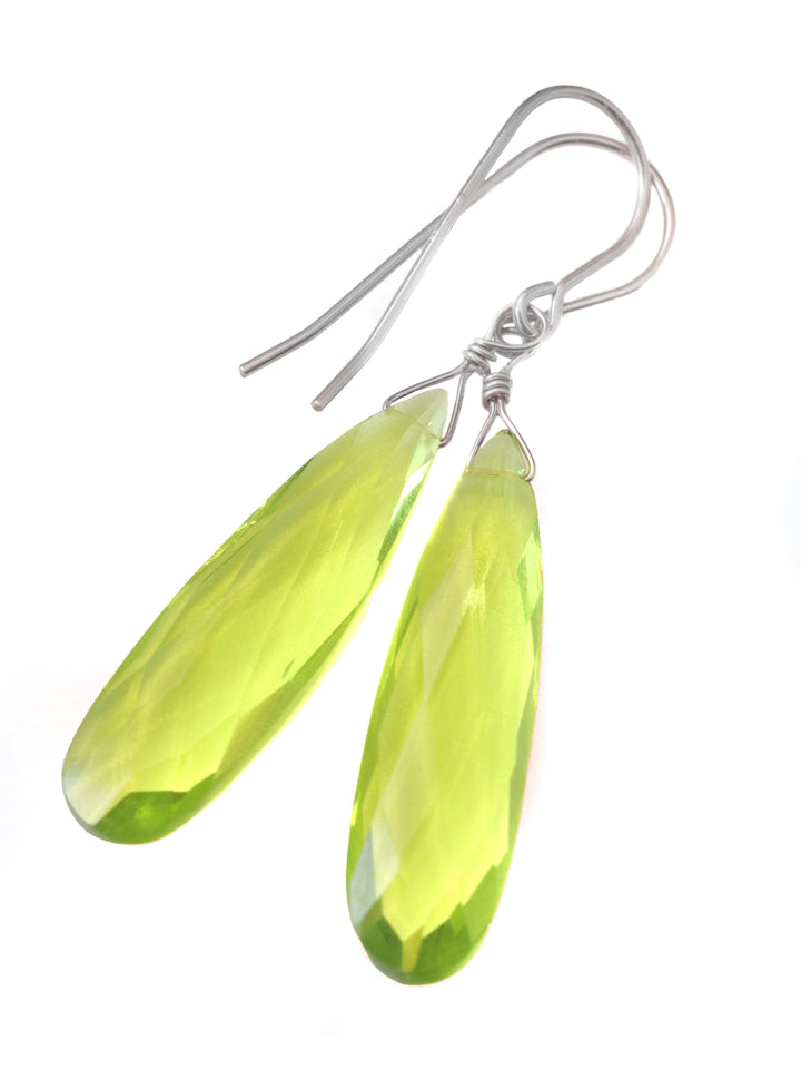 Peridot Green Earrings Faceted Large Sim Teardrop Drop Dangle Sterling Silver or 14k Solid Gold or Yellow or Rose Fill Long Briolette