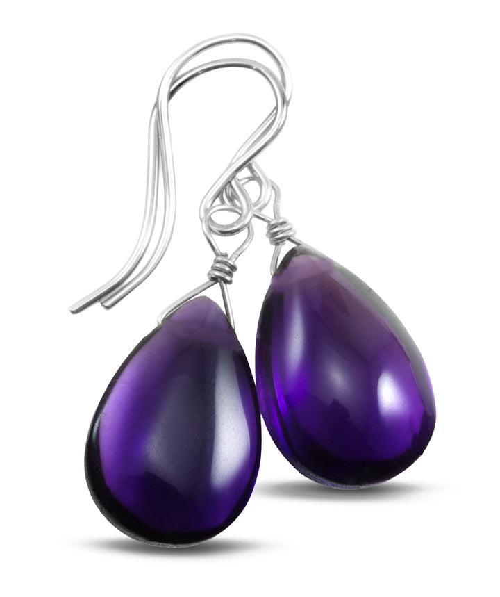 Simulated Amethyst Smooth Purple Earrings 1.2" – Sterling Silver or 14k Gold