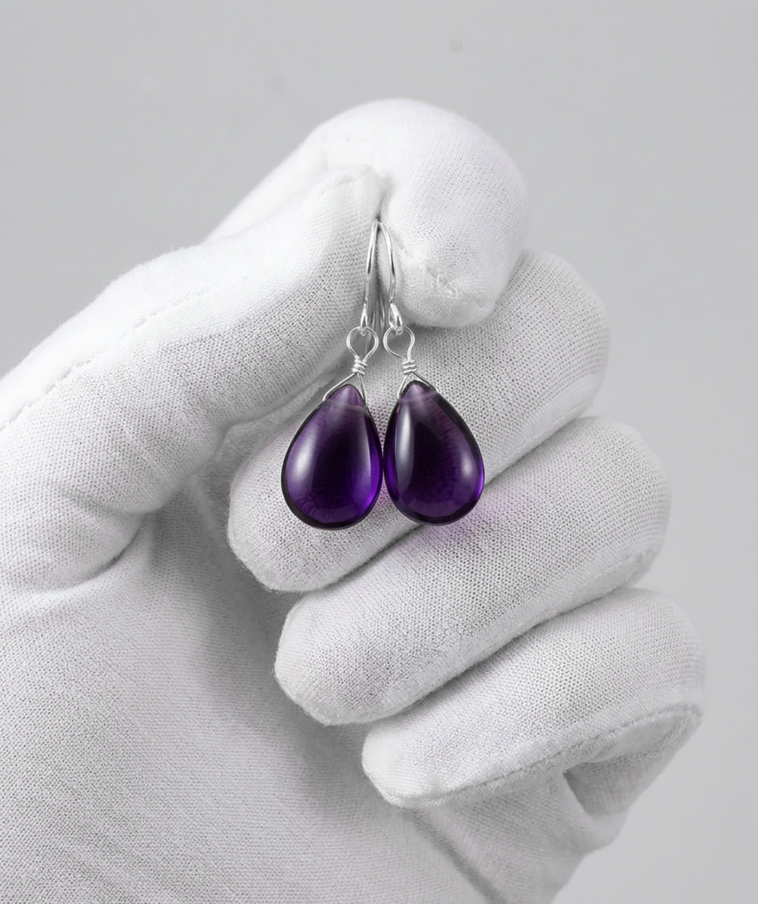Simulated Amethyst Smooth Purple Earrings 1.2" – Sterling Silver or 14k Gold